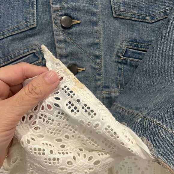 Sea New York Eyelet Trim Lace Up Combo Denim Jacket Size Xs STAINED! - Picture 4 of 9